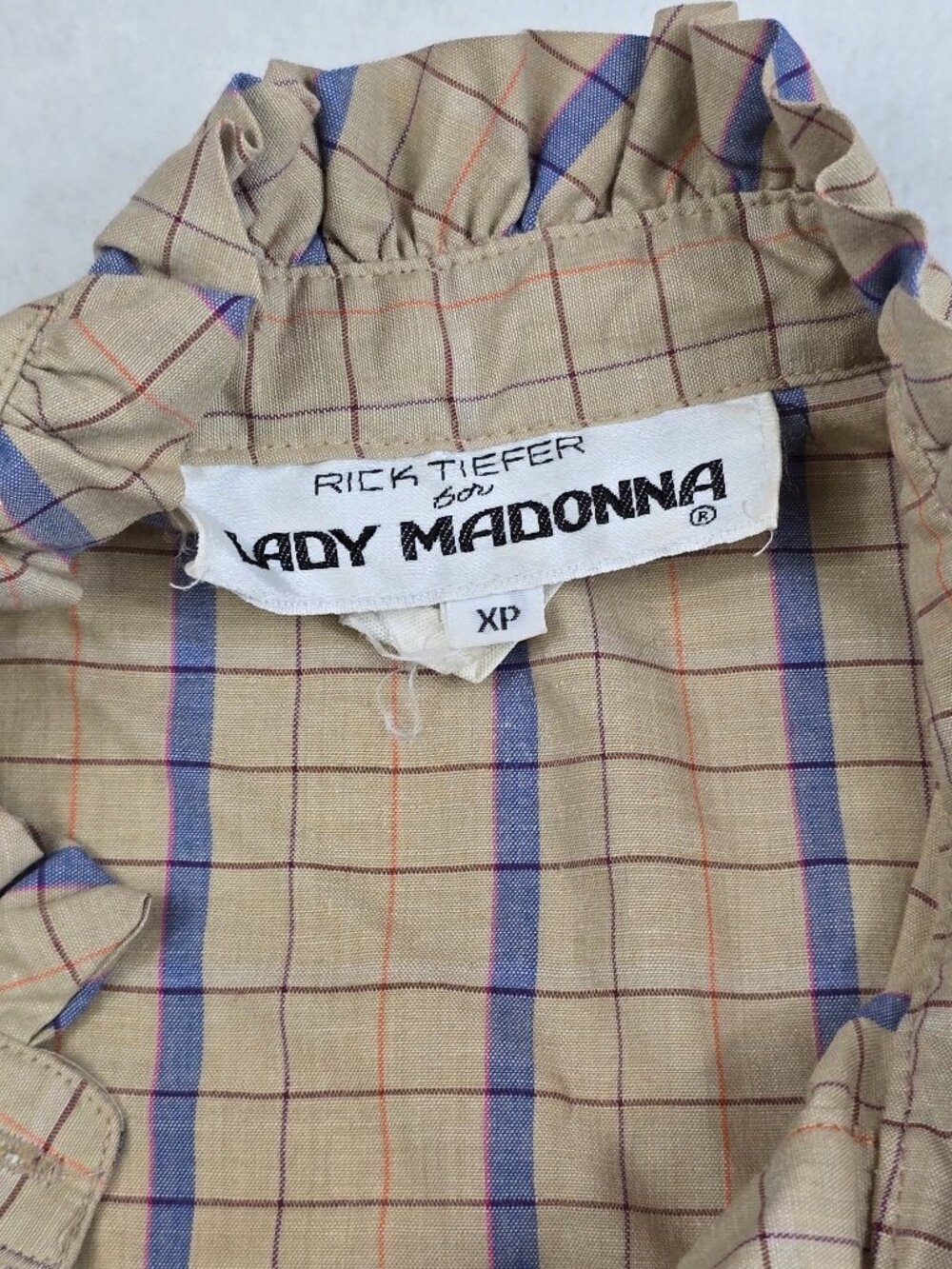 Vintage Rick Tiefer Lady Madonna Beige & Blue Plaid Button-Up Shirt XP 1X Petite - Picture 2 of 5